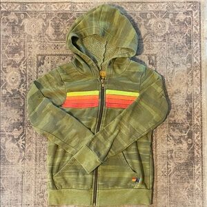 Aviator Nation Green Camo Hoodie with Red and Yellow Stripes